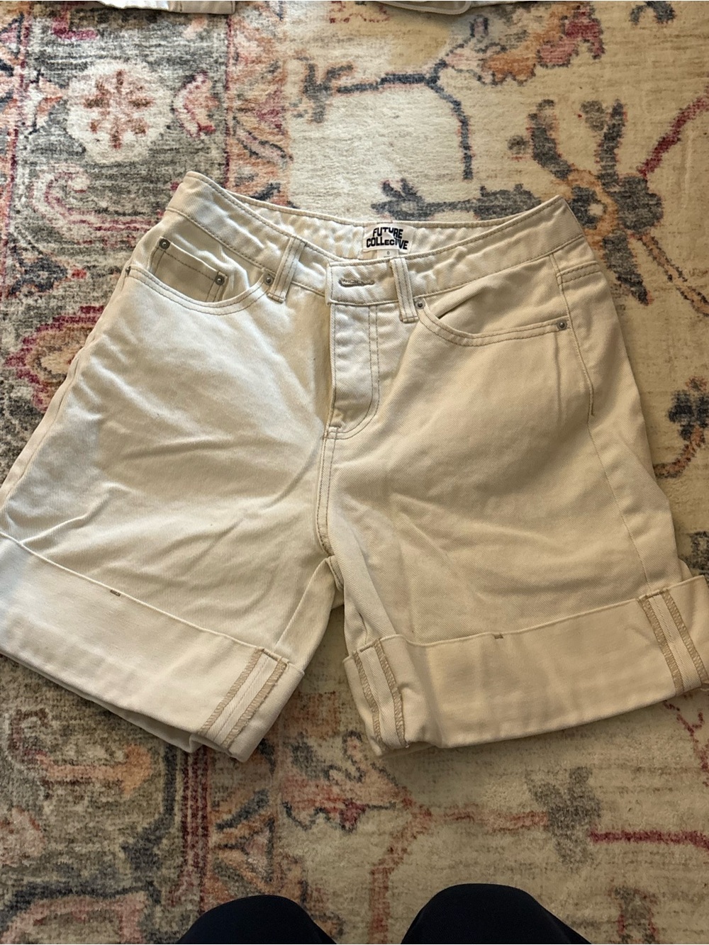 Future Collective Cotton -Blend Cream Jean Shorts